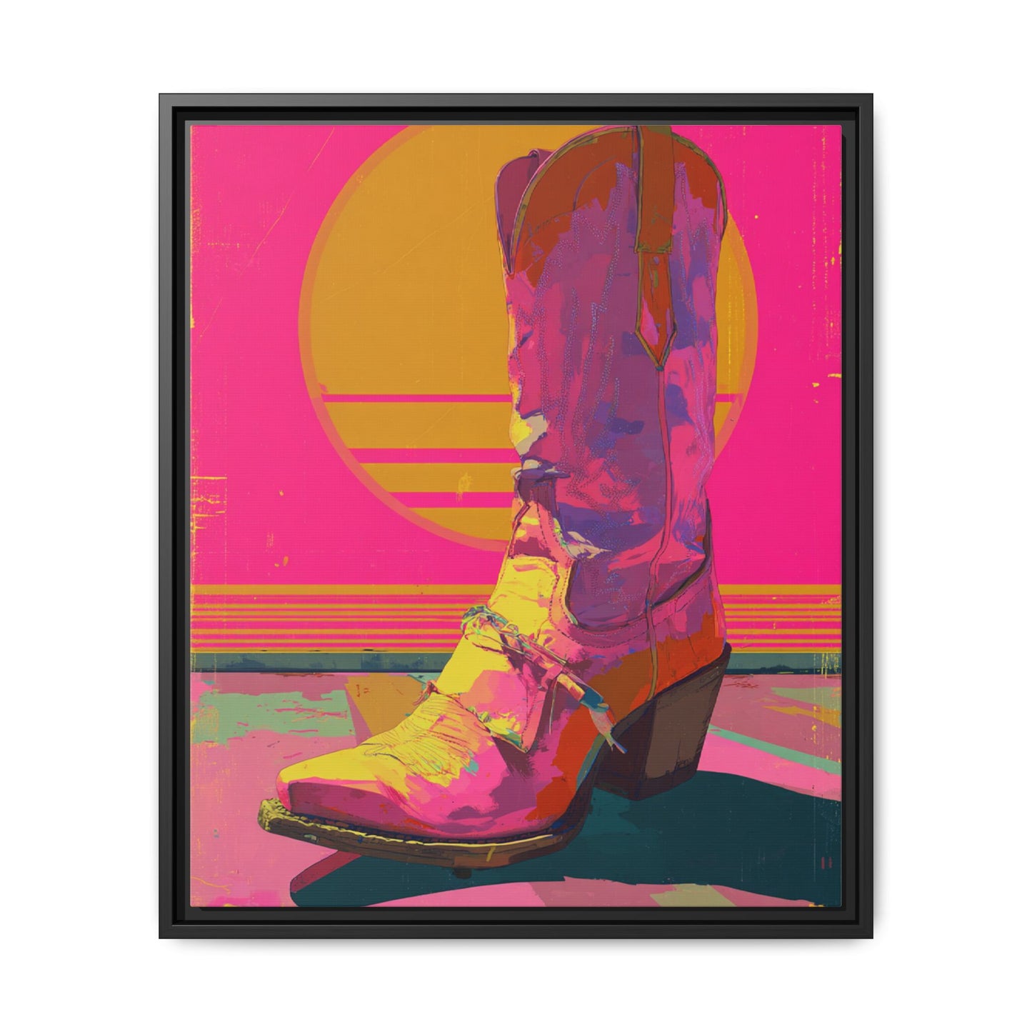 Retro Western Themed Framed Canvas Wall Art