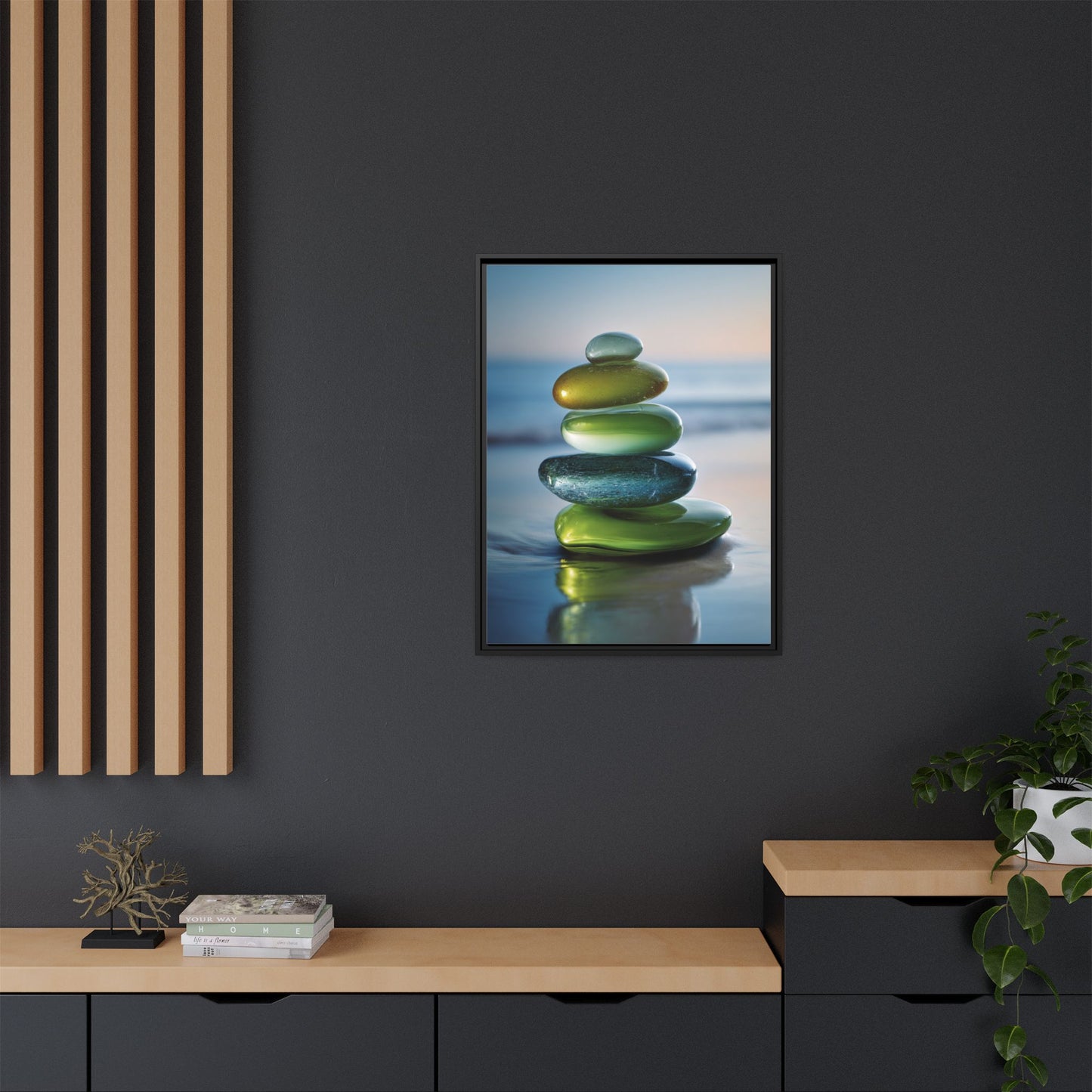 Calming Green Stones Framed Canvas Wall Art