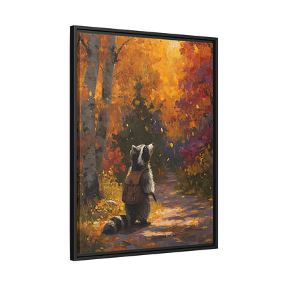 Autumn Raccoon Framed Canvas Wall Art
