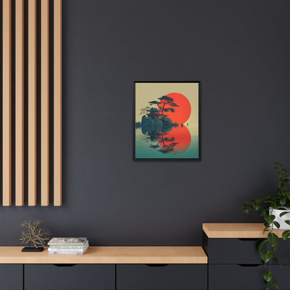 Red Moon Coastal Japandi Art Framed Canvas Wall Art