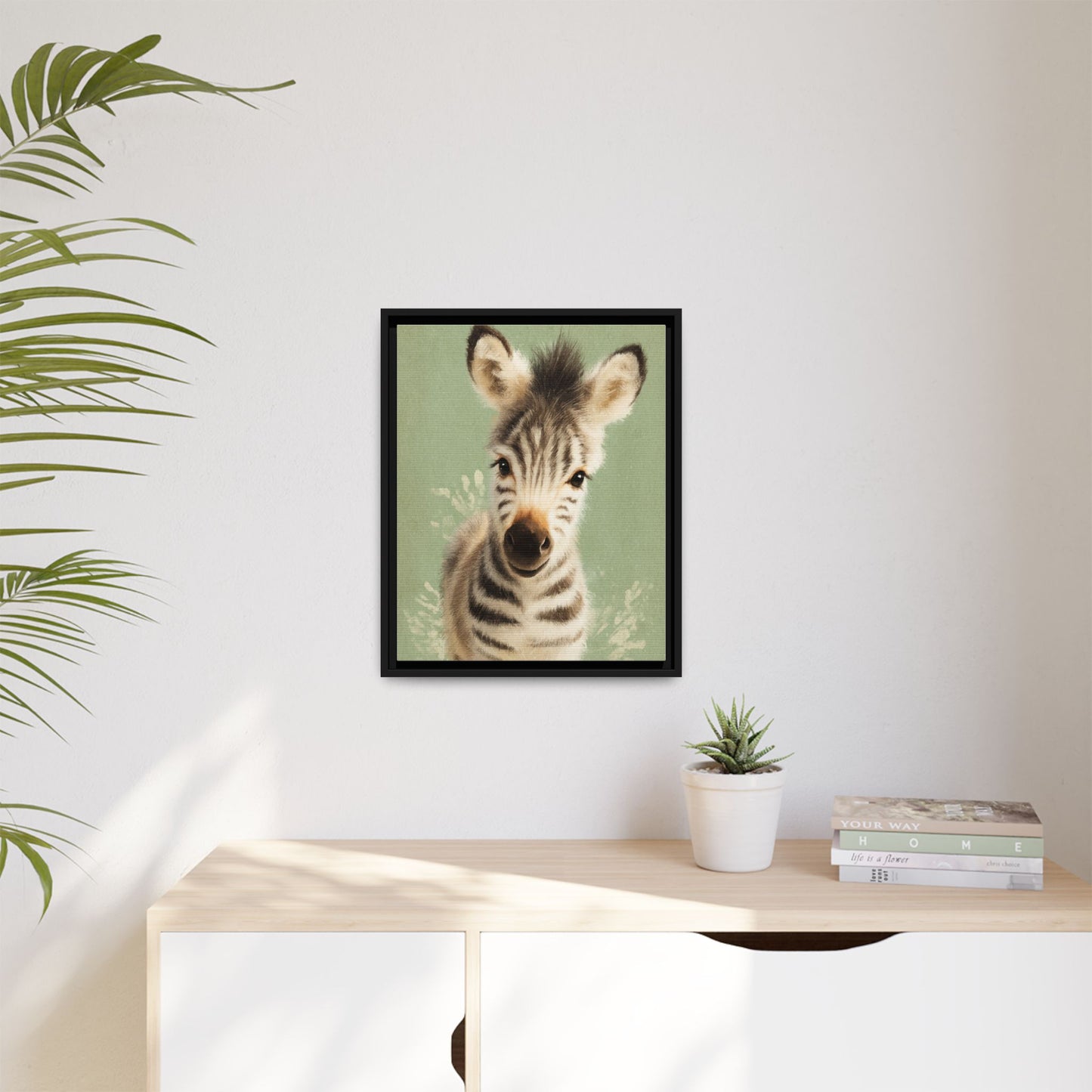 Baby Zebra Nursery Framed Canvas Wall Art
