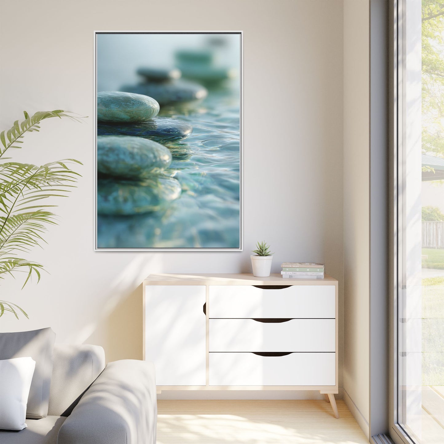Stone Framed Canvas Wall Art- Zen Wall Decor