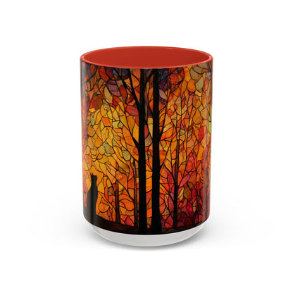 Autumn and Black Cat Stained Glass Effect Mug