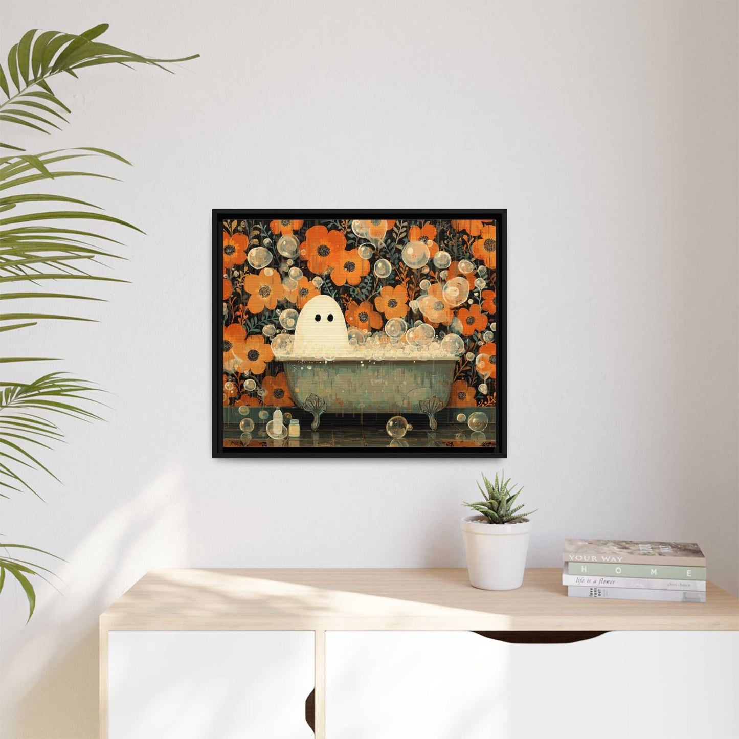Ghost on Tub Framed Canvas Wall Art