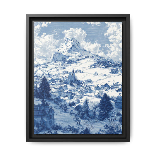 Countryside Blue Toile de Jouy Framed Canvas Wall Art