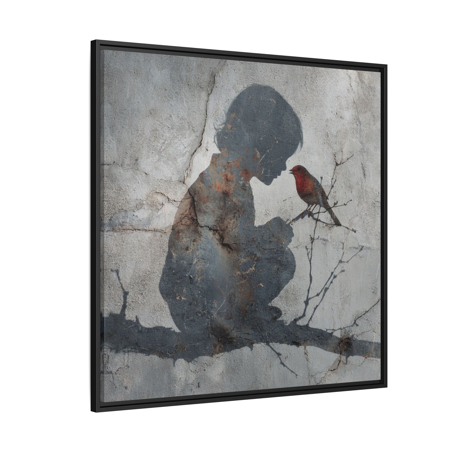 Child Silhouette Square Framed Canvas Wall Art