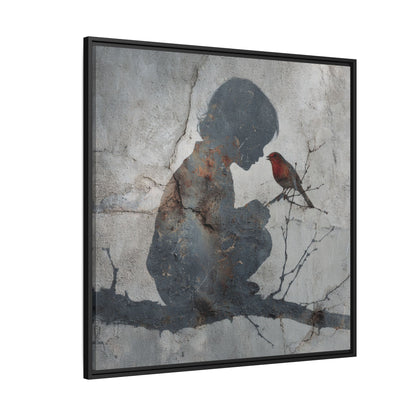Child Silhouette Square Framed Canvas Wall Art