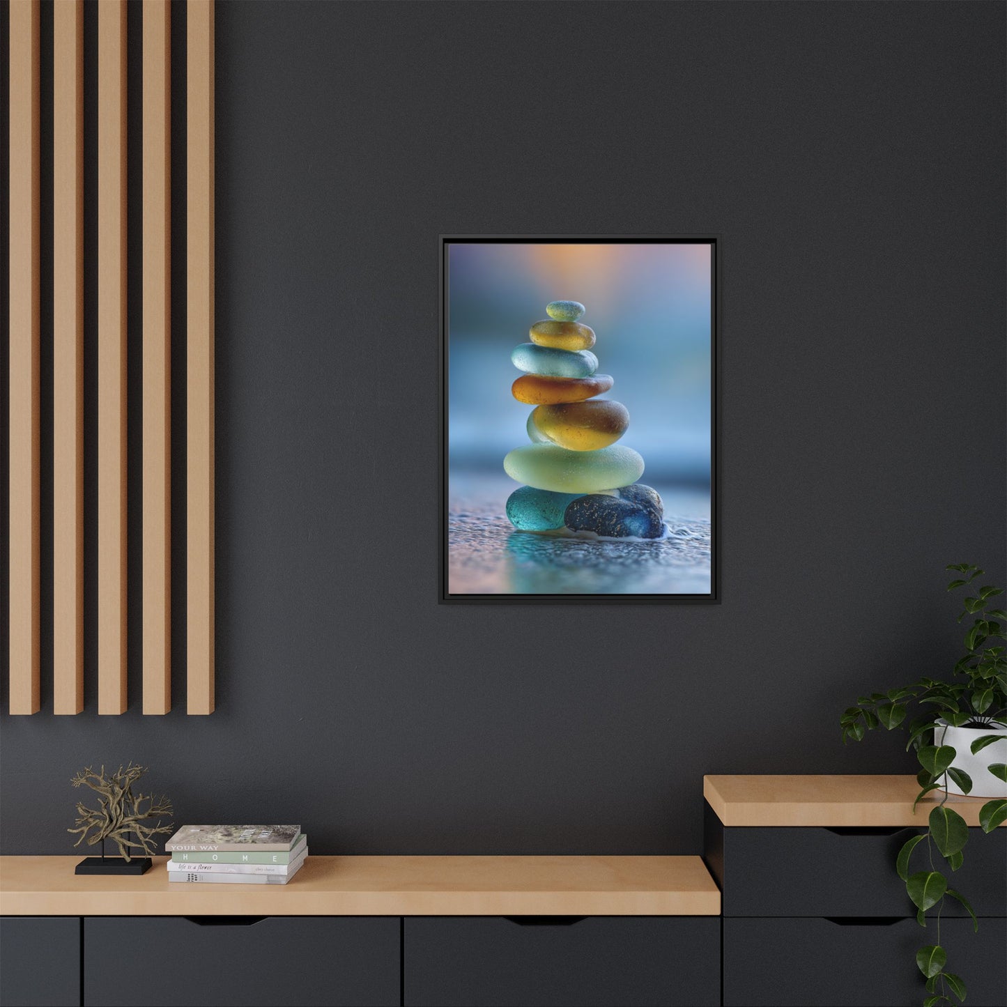 Calming Green Stones Framed Canvas Wall Art