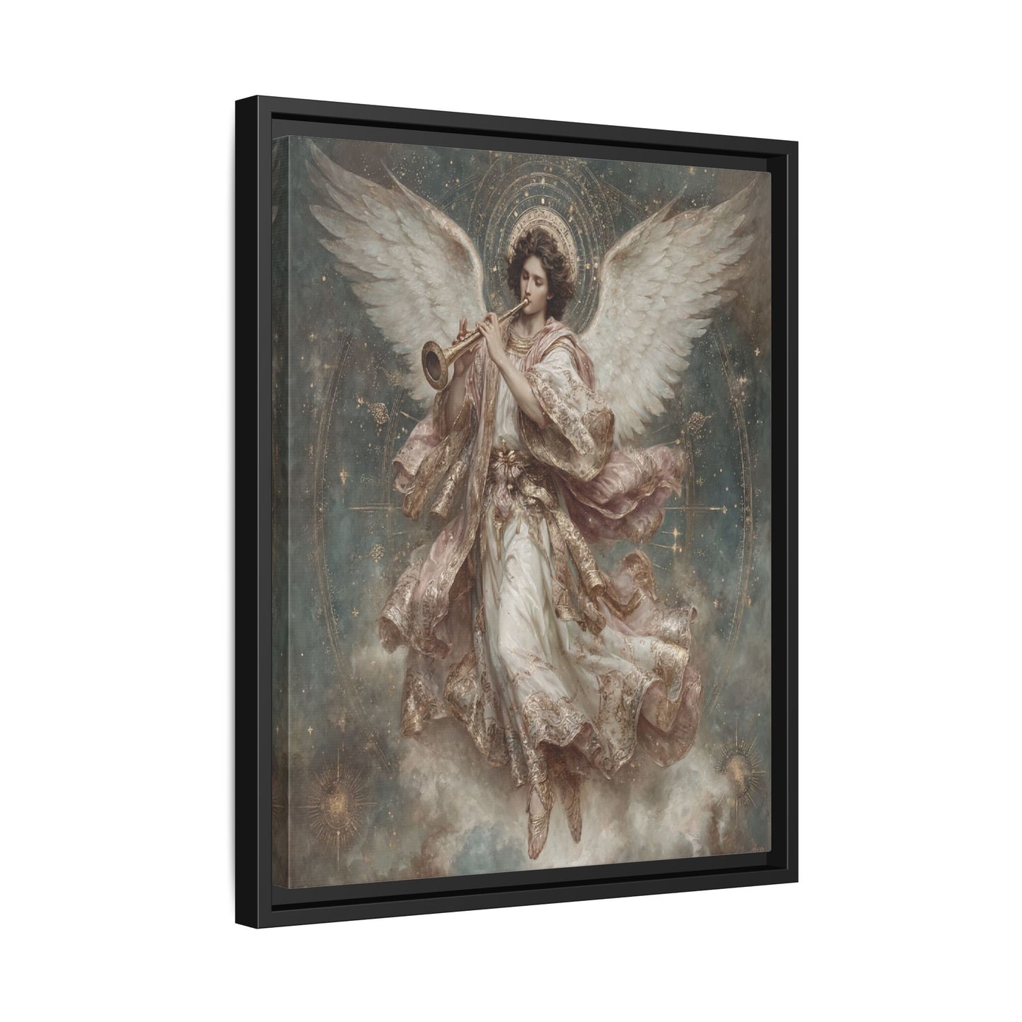 Archangel Playing Trumpet Framed Canvas Wall Art