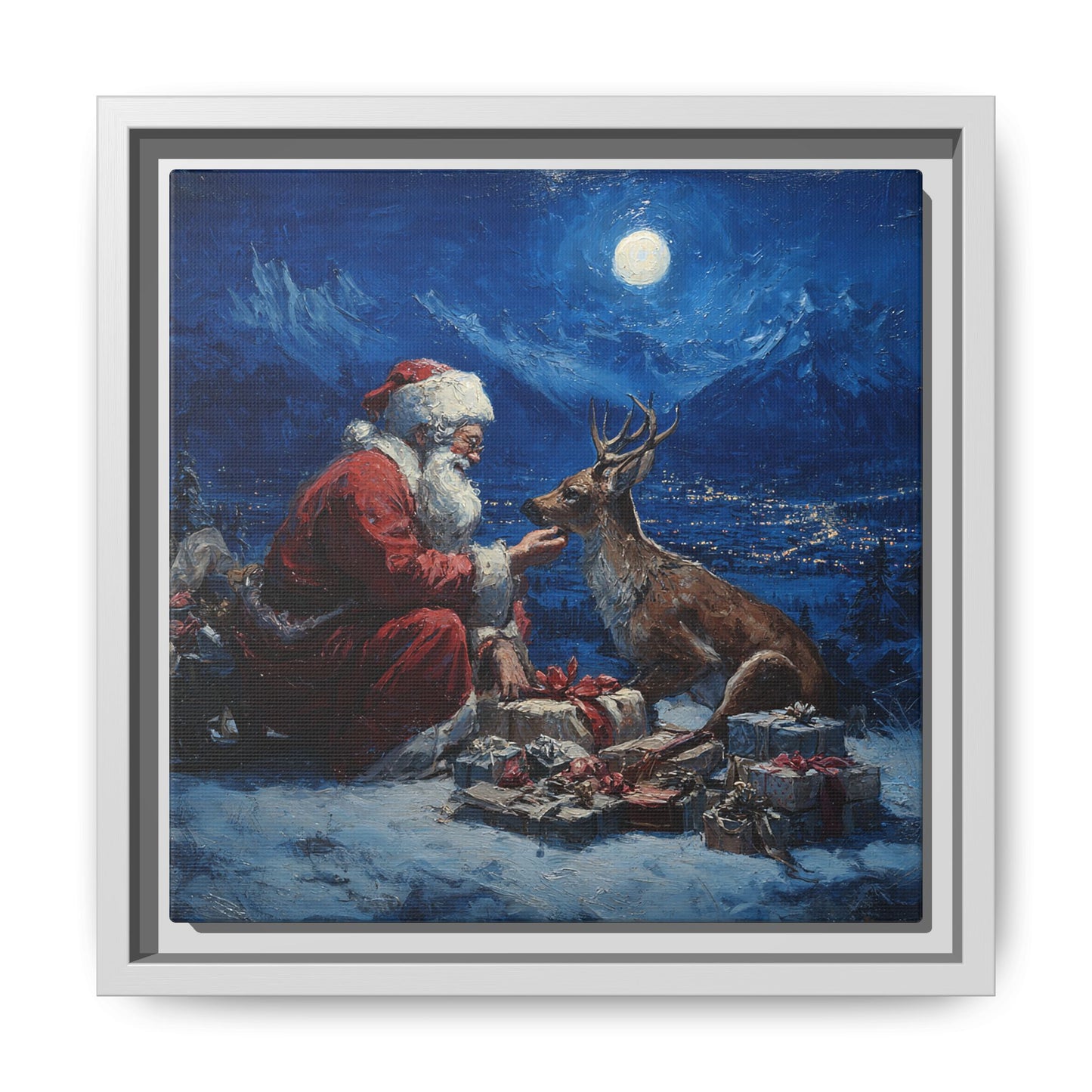 Dramatic Santa Claus Reindeer Christmas Framed Canvas Wall Art