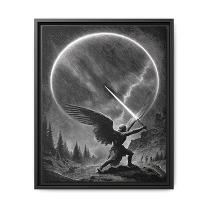 Warrior Angel Black White Framed Canvas Wall Art