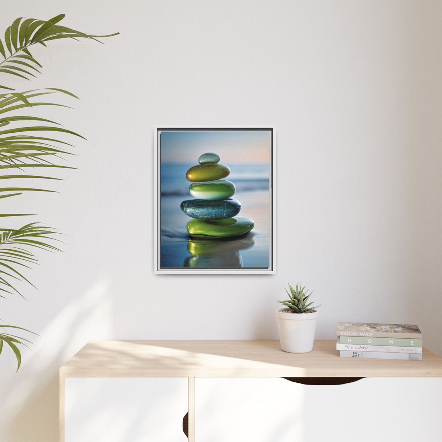 Calming Green Stones Framed Canvas Wall Art