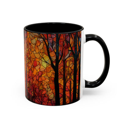 Autumn and Black Cat Stained Glass Effect Mug