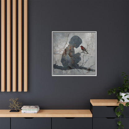 Child Silhouette Square Framed Canvas Wall Art