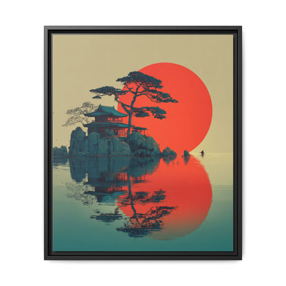 Red Moon Coastal Japandi Art Framed Canvas Wall Art