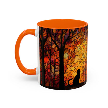 Autumn and Black Cat Stained Glass Effect Mug