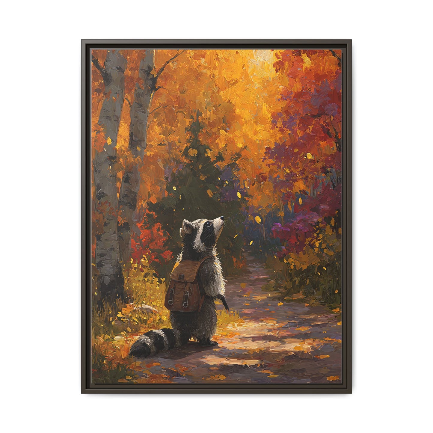 Autumn Raccoon Framed Canvas Wall Art