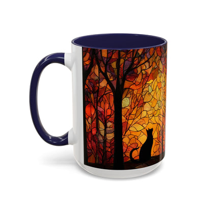 Autumn and Black Cat Stained Glass Effect Mug