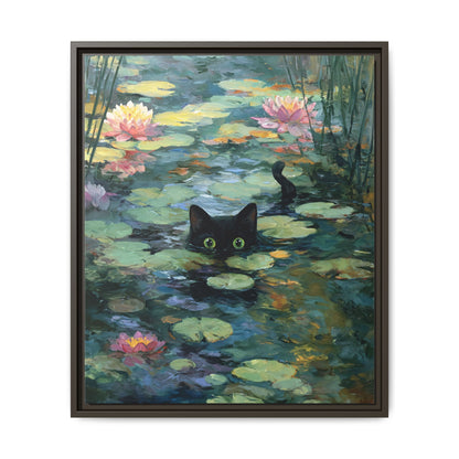 Monet Cat on Lake Framed Canvas Wall Art