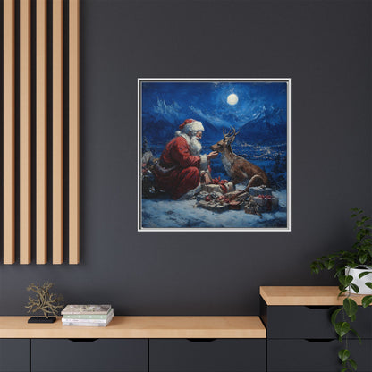 Dramatic Santa Claus Reindeer Christmas Framed Canvas Wall Art