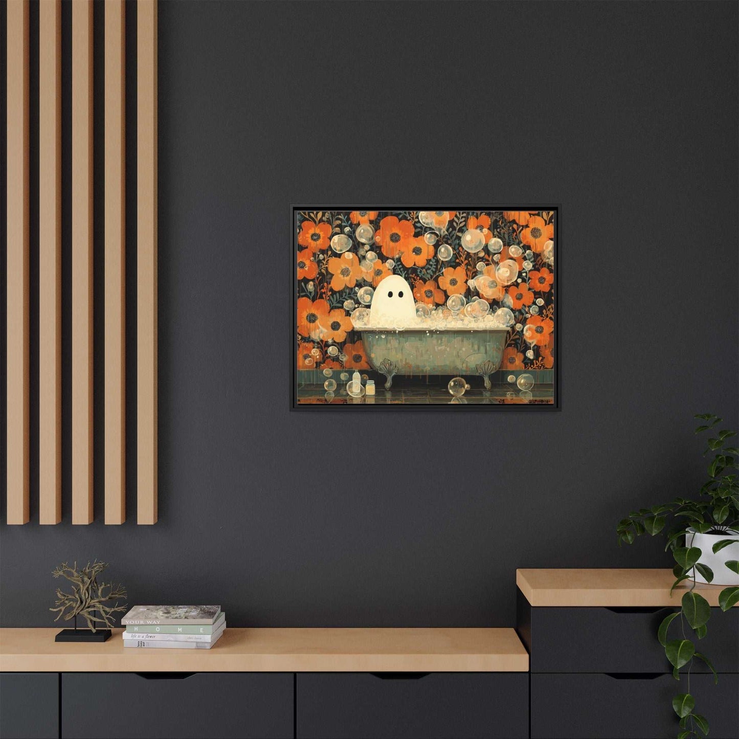 Ghost on Tub Framed Canvas Wall Art