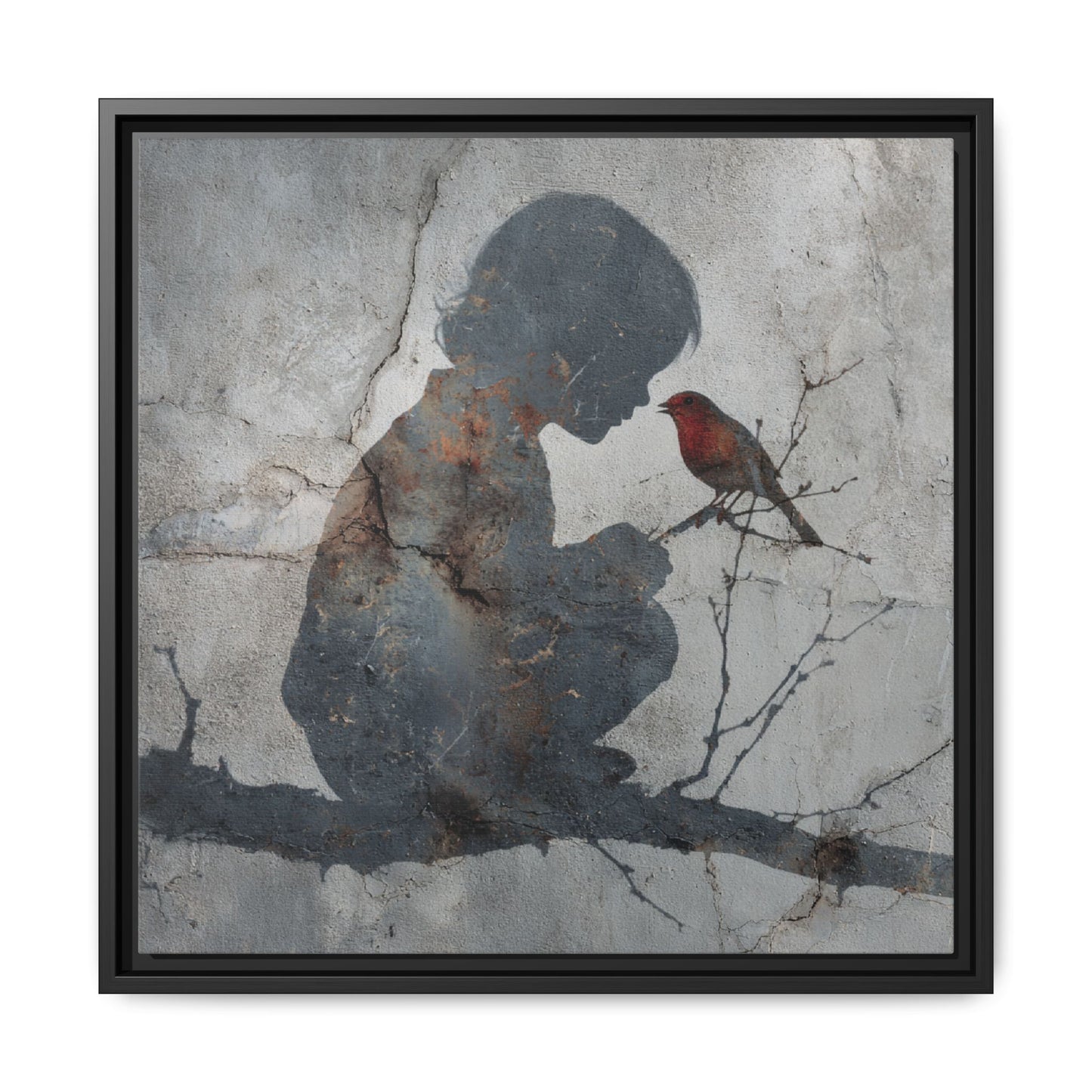 Child Silhouette Square Framed Canvas Wall Art