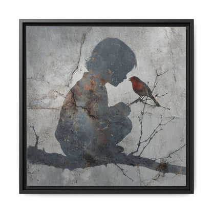 Child Silhouette Square Framed Canvas Wall Art