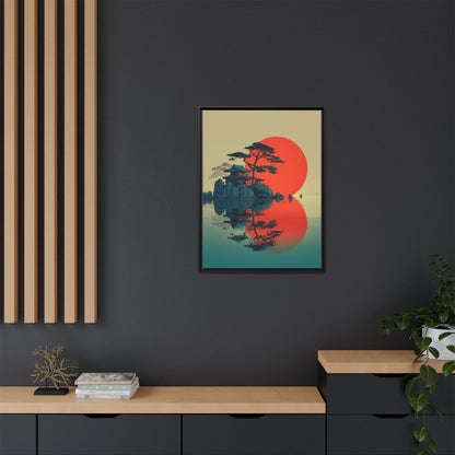 Red Moon Coastal Japandi Art Framed Canvas Wall Art