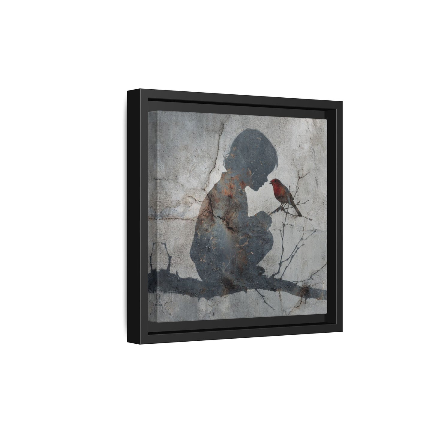 Child Silhouette Square Framed Canvas Wall Art