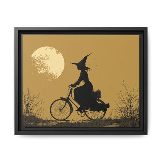 Witch on Bicycle Framed Canvas Wall Art