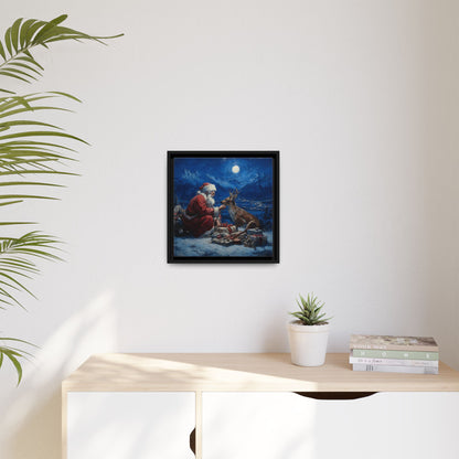 Dramatic Santa Claus Reindeer Christmas Framed Canvas Wall Art
