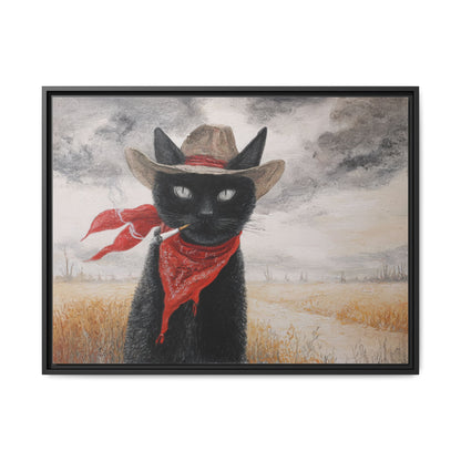 Western Cat Smoking Framed Canvas Wall Art