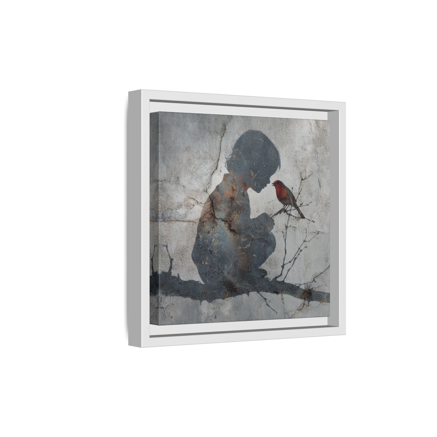 Child Silhouette Square Framed Canvas Wall Art