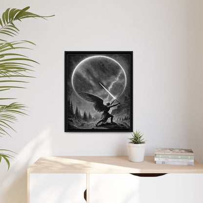 Warrior Angel Black White Framed Canvas Wall Art