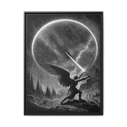 Warrior Angel Black White Framed Canvas Wall Art