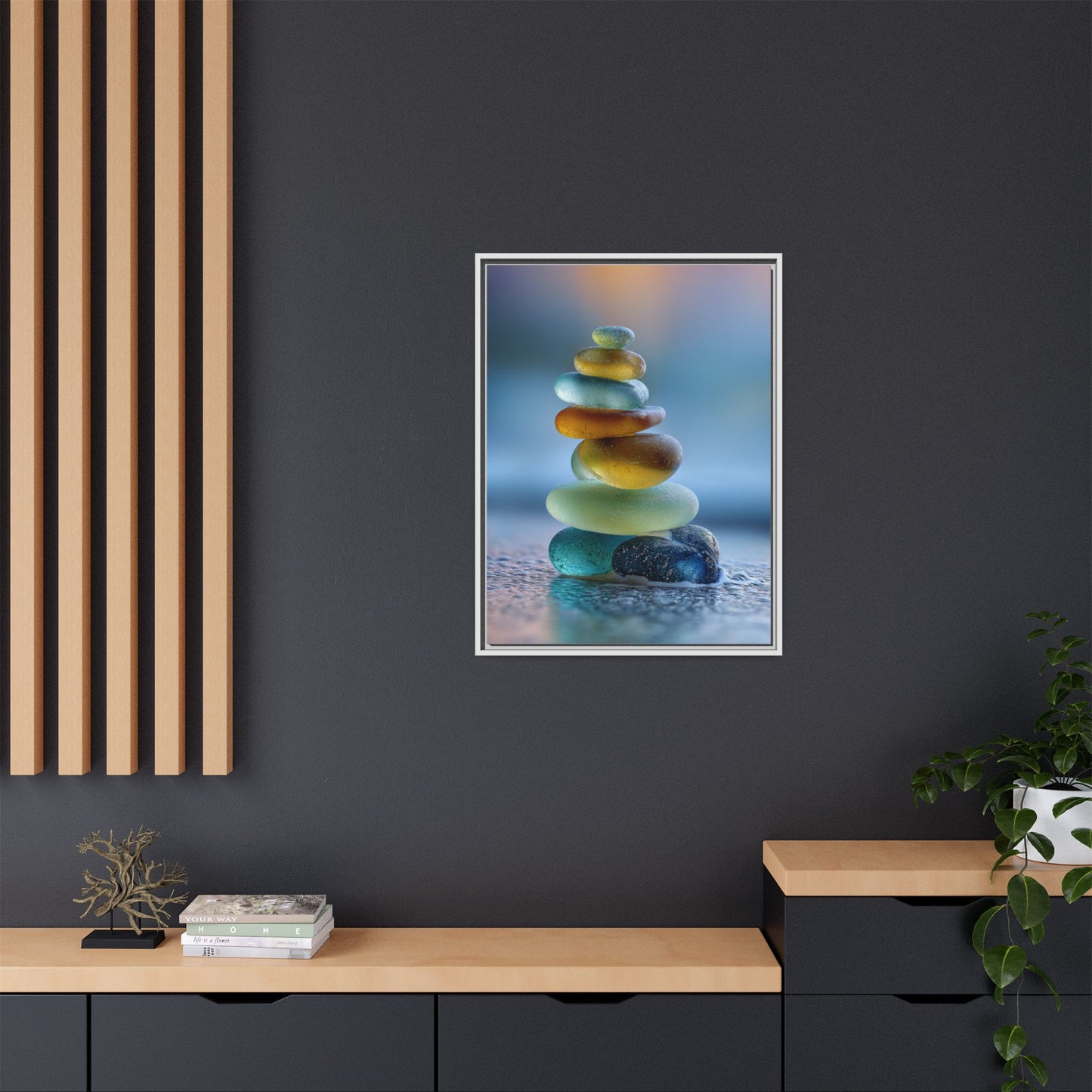 Calming Green Stones Framed Canvas Wall Art