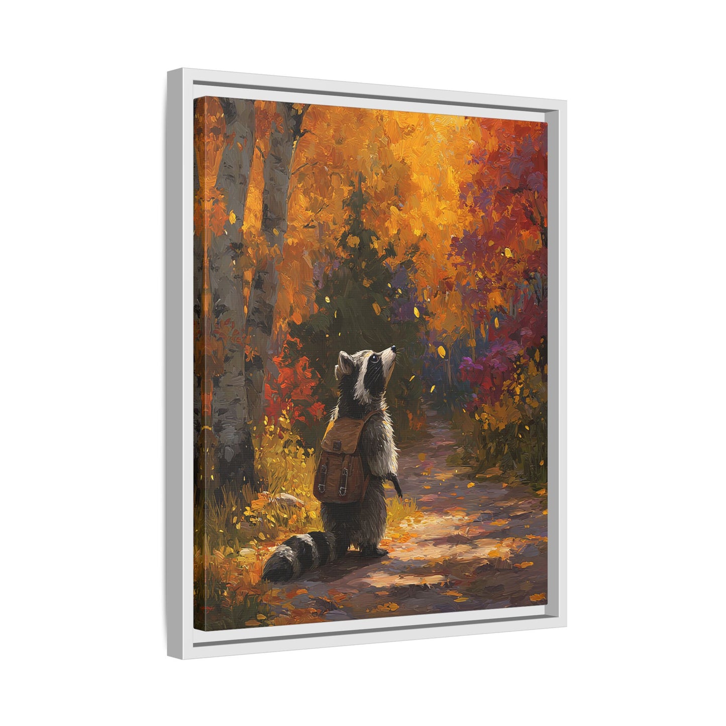 Autumn Raccoon Framed Canvas Wall Art