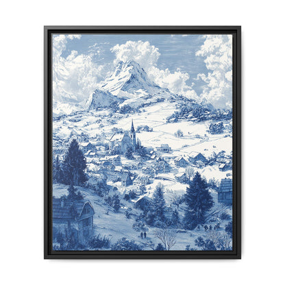 Countryside Blue Toile de Jouy Framed Canvas Wall Art