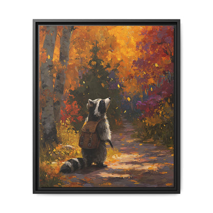 Autumn Raccoon Framed Canvas Wall Art