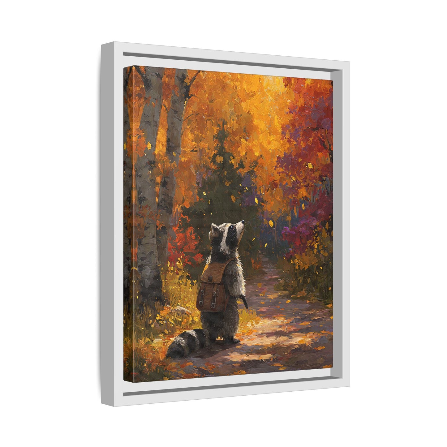 Autumn Raccoon Framed Canvas Wall Art