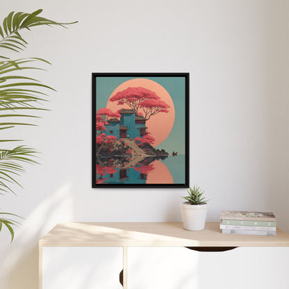 Red Moon Japandi Art Framed Canvas Wall Art
