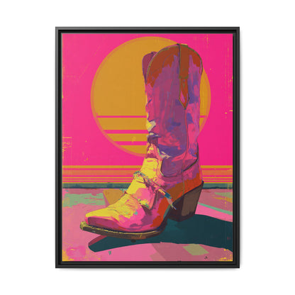 Retro Western Themed Framed Canvas Wall Art