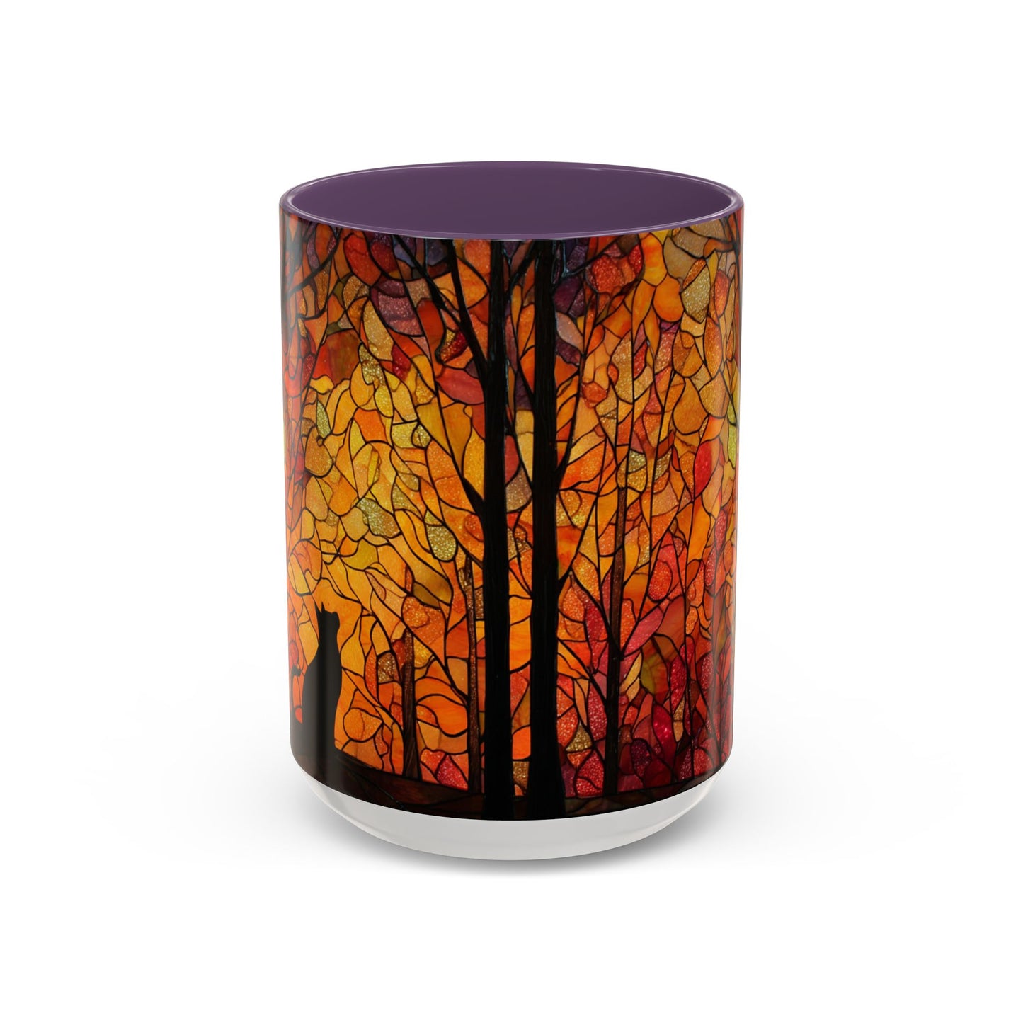 Autumn and Black Cat Stained Glass Effect Mug