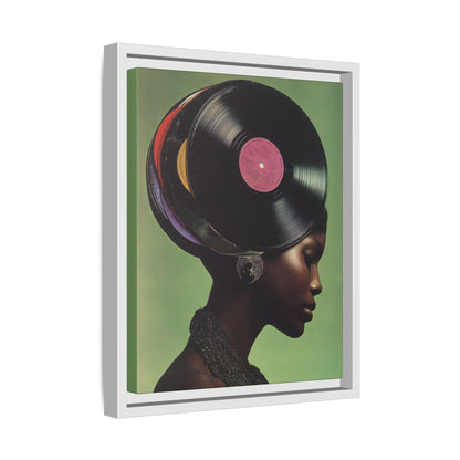Vinyl Records Black Woman Framed Canvas Wall Art