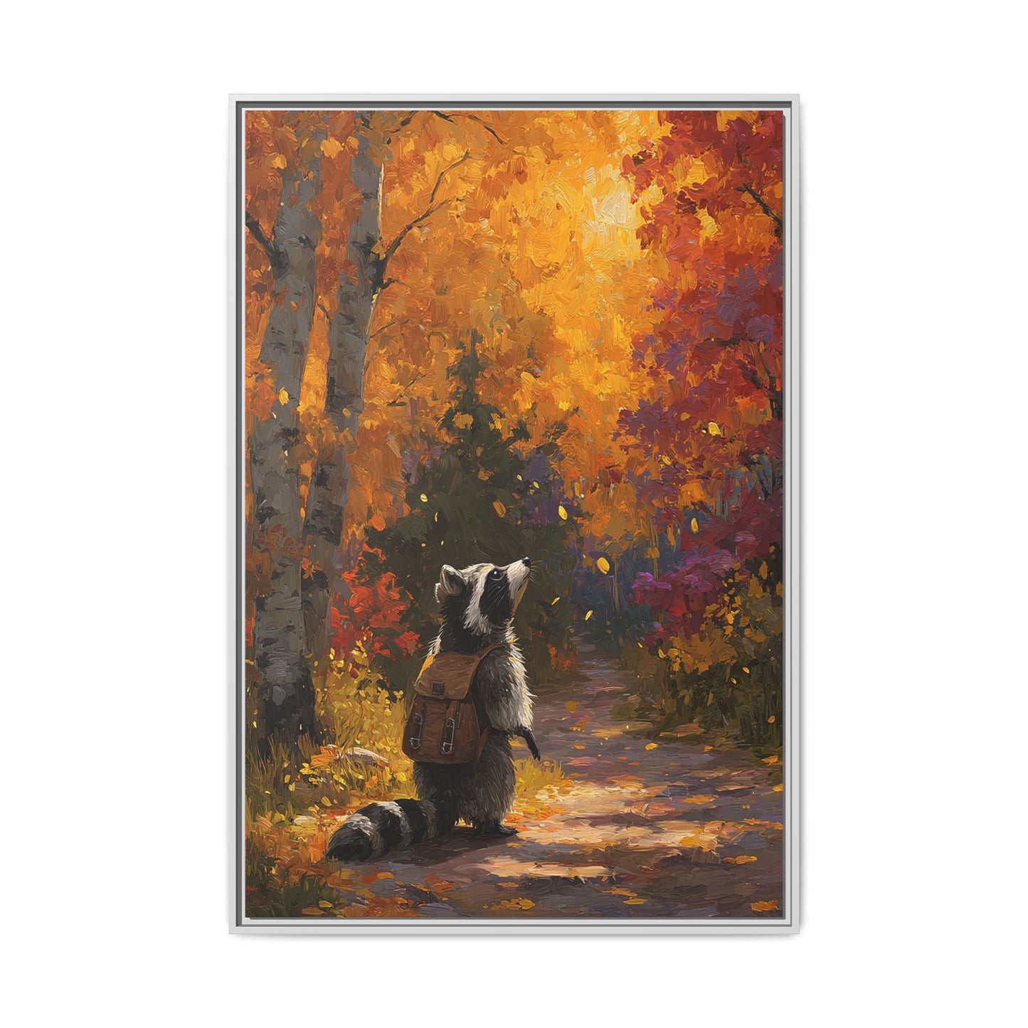 Autumn Raccoon Framed Canvas Wall Art