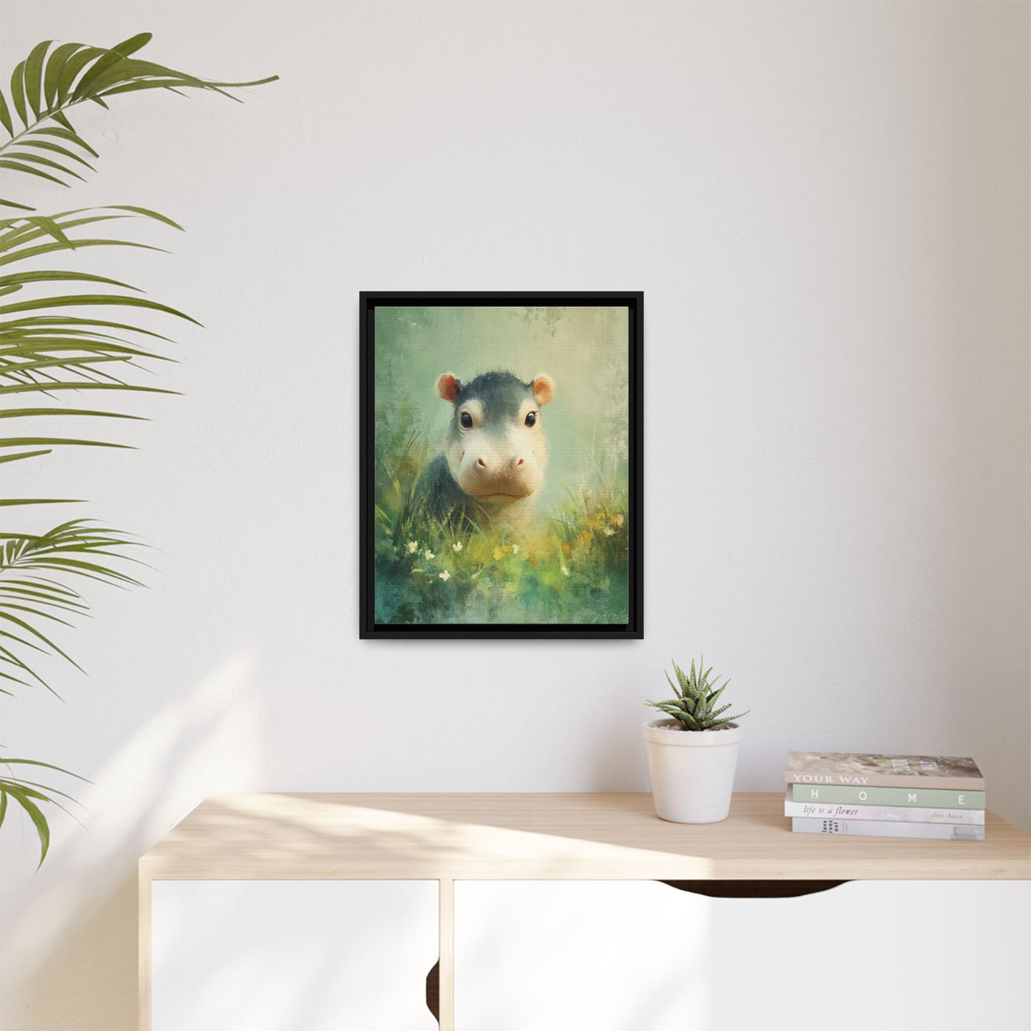 Baby Hippopotamus Nursery Framed Canvas Wall Art