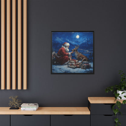 Dramatic Santa Claus Reindeer Christmas Framed Canvas Wall Art