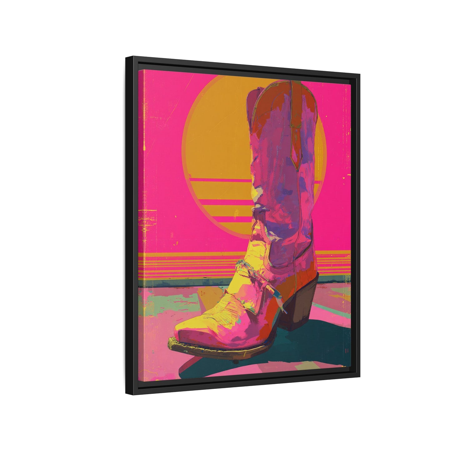 Retro Western Themed Framed Canvas Wall Art