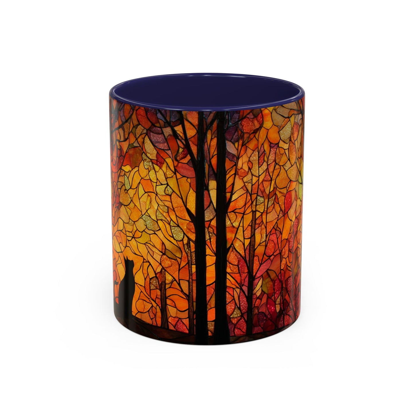 Autumn and Black Cat Stained Glass Effect Mug