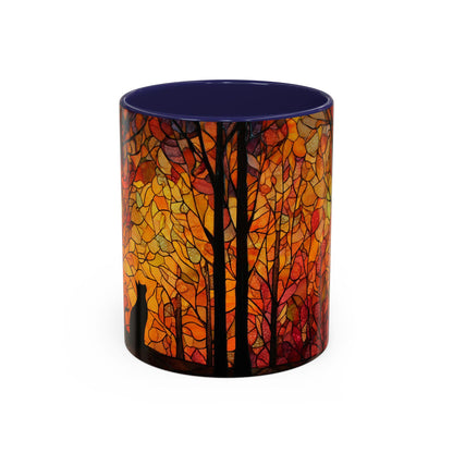 Autumn and Black Cat Stained Glass Effect Mug